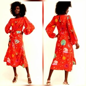 Vibrant Red Patterned Dress